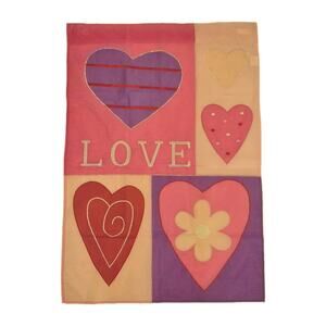Large LOVE Yard Flag Pink Purple Hearts Embroidered 27x39" Jetmax Nylon